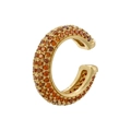 Detailed macro view of gold-plated C-shaped ear cuff with micro-set amber cubic zirconia - Gold Orange Zircon (1PC)