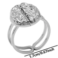 Detail shot of adjustable silver ring with 1.5cm textured disc and size dimensions - Silver