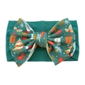 Green nylon baby headband featuring large festive Christmas bow with snowman and tree prints - #25 Christmas Green