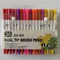 36-color dual tip watercolor pens with flexible brush and 0.4mm fine tip set - 36 Colors (Black Barrel Soft Pouch)