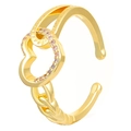 Elegant gold hollow heart ring with pink and white cubic zirconia and woven chain detail - 14K Light Gold Hollow Heart Chain Style (N-338)