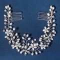 Silver bridal hair comb with pearls and rhinestones in an elegant floral design - Silver Artificial Pearl Rhinestone U-Shape Hair Comb (HS-J7204S) / 27cm