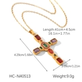 Gedetailleerde afmetingen van gouden kruis ketting met gekleurde zirkoon en maatinfo - Kleurrijke Zirkonia Kruis (HC-N40513)