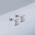 Polished silver stainless steel letter E stud earrings with secure ball screw back closure - Letter E (T55662) / Silver