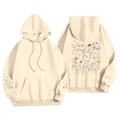 Felpa beige foderata in pile con coulisse e stampe floreali colorate sul retro - S / Tops / Giallo Crema Floreale