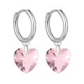 S925 sterling silver hoop earrings featuring multifaceted pink crystal heart pendants - 22-Silver Heart Pink Stone
