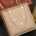 Elegant double-layered gold stainless steel necklace with five butterfly pendant charms - 1# Necklace