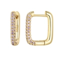 Detailed macro view of S925 sterling silver square earrings with purple zircon pavé - Rectangle Hoop (JQH0070) / Gold-Light Purple