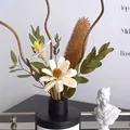 Dried floral bouquet set with white daisy flowers and eucalyptus in a black vase - Lazy Weekend