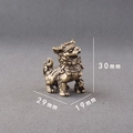 Miniature brass lion statue with traditional carvings, 30mm height antique desk ornament - Long-eared Lion (Left Foot on Cub)
