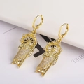 Gold plated religious charm earrings with cubic zirconia pavé inlay for women - Stud Earrings-5