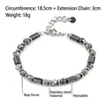 Bracelet en perles fait main avec pierre de carte, hématite et fermoir en acier inoxydable - Hématite Hexagone Pierre de Carte 19cm