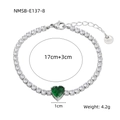 Silver stainless steel bracelet featuring a green heart zircon pendant and white gems - Silver With Green Zircon