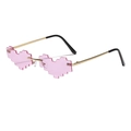 Lunettes de soleil cœur pixel rose sans monture avec branches en métal doré chic - Monture Or Verres Lavande