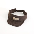 Detailed view of kids' brown sun visor hat featuring an embroidered letter M logo - 52cm / Dark Brown