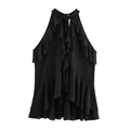 Eleganter schwarzer Neckholder-Top mit Rüschen-Lagen-Dekoration für Damen im Mode-Stil 2025 - S / Schwarz