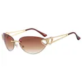 Frameless Y2K sunglasses with brown gradient lenses and golden heart metal temples - Gold Frame Gradient Tea Lens