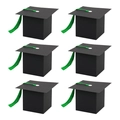 Set of 6 black graduation cap gift boxes with green tassels for party favors and candy - Green Tassel