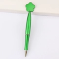 Green ballpoint pen with four-leaf clover decoration and silver metal accents - Flower / Green