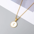 18K gold plated necklace with round shell pendant featuring letter I on dainty O-chain - Letter I Style / Gold