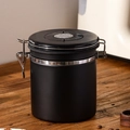 Black stainless steel coffee canister with airtight metal latch and date tracker on lid - 1.2L / Black