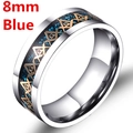 Mens 8mm silver stainless steel ring with blue glitter inlay and gold Freemason symbols - US 6 / Blue with Gold