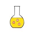 Detail of flask enamel pin with yellow liquid and pink bubbles on white background - Pink Bubbles Yellow Flask