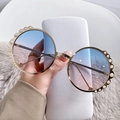 Gafas de sol redondas retro con montura de perlas y lentes degradadas azul-rosa - Montura Dorada Lente Degradado Azul Rosa