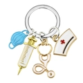 Nurse and doctor keychain with enamel medical charms like mask and stethoscope - Blue