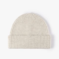 Thick ribbed knit beanie in oatmeal beige featuring a wide folded cuff design - One Size / Apricot