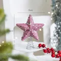 Pink glitter star tree topper with silver sequins and metal spring base, 15x18cm - Small Pink Foam Tree Top Star