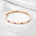 Detail of rose gold titanium bracelet featuring blue zircons and screw motifs - 4mm / Rose Gold-Blue Zirconia