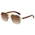 Frameless square metal sunglasses with gradient brown lenses and tortoiseshell temples - Gold Frame Gradient Tea Lens Tortoiseshell Temple