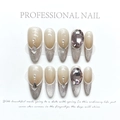 Sparkling cat-eye press-on nails with purple gemstones and white hand-painted lines - Extra Small (XS) / 1149-spray Gun Cat's Eye