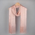 Rose gold metallic silk scarf with sparkling fringe tassels for evening wear - Champagne Pink Silver