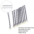 50 pieces of 5.5cm black wavy steel hairpins with yellow ball tips for hair styling - 5.5cm Wavy-Bag Pack (50pcs) / Yellow-Tipped
