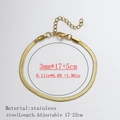 Bracciale a catena a serpente da 3 mm in acciaio inossidabile placcato oro 18K con chiusura - Catena a spina di pesce / 3mm di Larghezza; 17+5cm / Oro