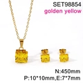 Golden stainless steel jewelry set with square yellow zircon necklace and earrings - Gold-Golden Stone