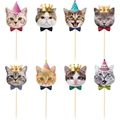 Acht süße Katzen Kuchenstecker mit Partyhüten für Deko zum Katzengeburtstag - Kleiner Einstecker