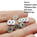 Macro detail of 9.5mm silver plated alloy spacer beads for DIY jewelry making - 15# (Diameter 9.5mm/Gear)
