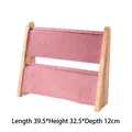 Two-tier wooden jewelry display stand with pink velvet finish, 39.5x32.5x12cm - Slanted Double Row (Foldable) / Light Pink