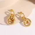 Polished gold multi-layered interlocking metal stud earrings in a geometric floral style - Multi-Layer Geometric EK08-7