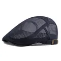 Dark blue breathable summer mesh newsboy cap with adjustable copper side buckle - Navy Blue