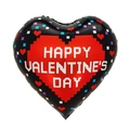 18 inch black heart foil balloon with red pixel heart and Happy Valentine's Day text - 18 Inch Heart Black Pixel Valentine TX126