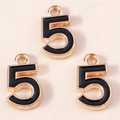 Set di 3 ciondoli a forma di numero 5 dorati con smalto nero per gioielli fai-da-te - 10 pezzi/Confezione / Nero