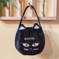 Halloween τσάντα γλυκών από μαύρο βελούδο με κέντημα Sophia και αυτιά γάτας - Μαύρη Γάτα Αυτιά Τσάντα