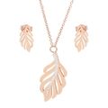 Conjunto de joyas de oro rosa con collar de pluma y pendientes con cristales - Estilo Oro Rosa (KS138545-KLX)