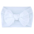 White soft nylon baby headband with a large textured bow design on white background - White