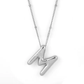 Polished silver puffy balloon letter M pendant necklace with stylish bead chain for women - Silver - M