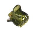 Detailed view of an olive green translucent plastic small hair claw clip with metal spring - Grass Green
